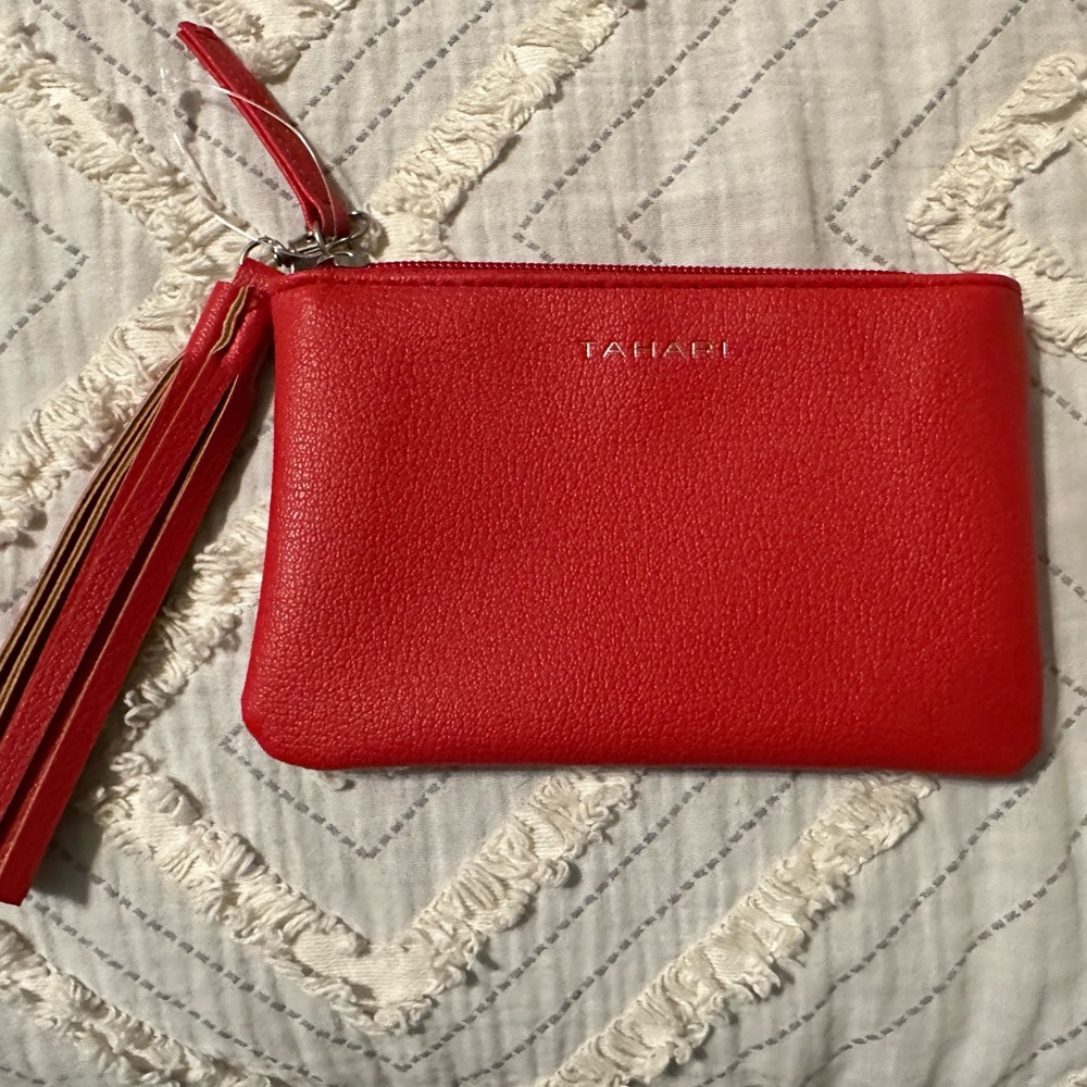 Red Tahari Zip Pouch and Tassel